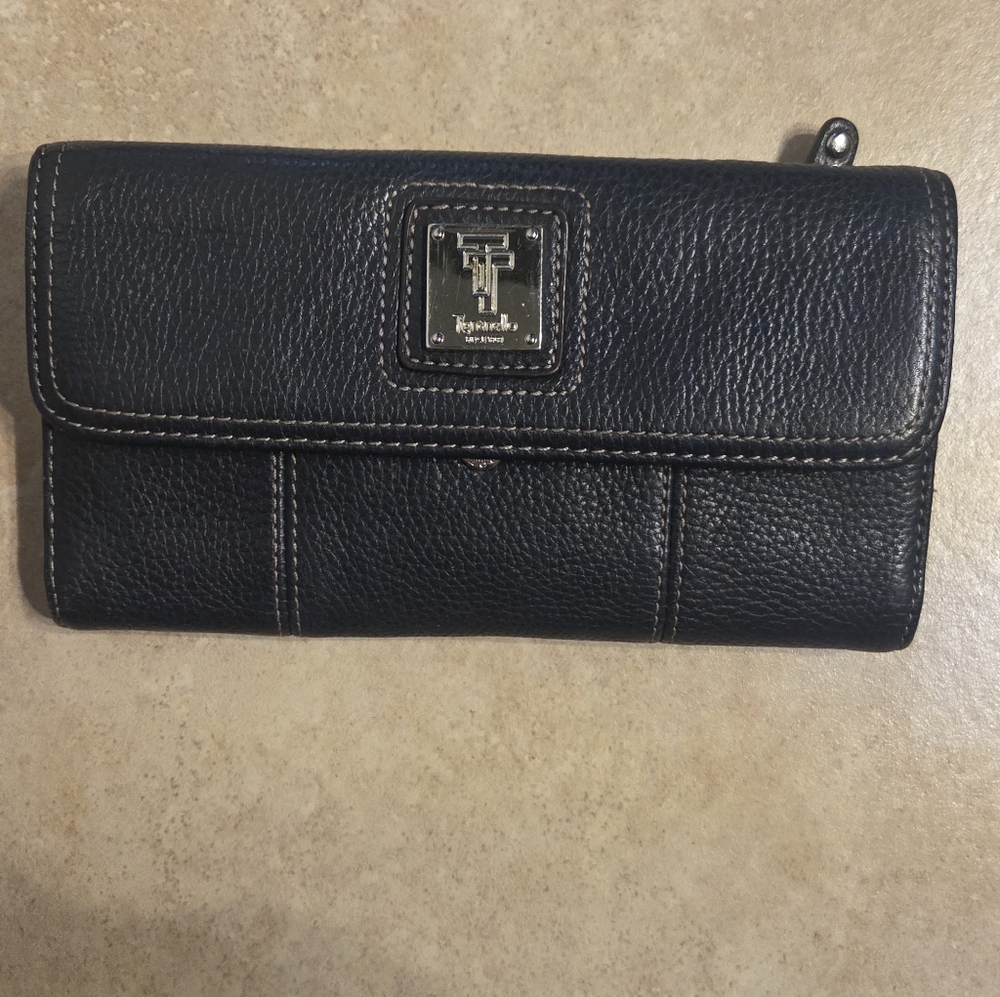 Tignanello Navy Leather Wallet with Silver Accent